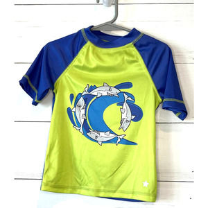 Liberty Valor Blue and Green Shark Rashguard and Swim Trunks, 3T Boys